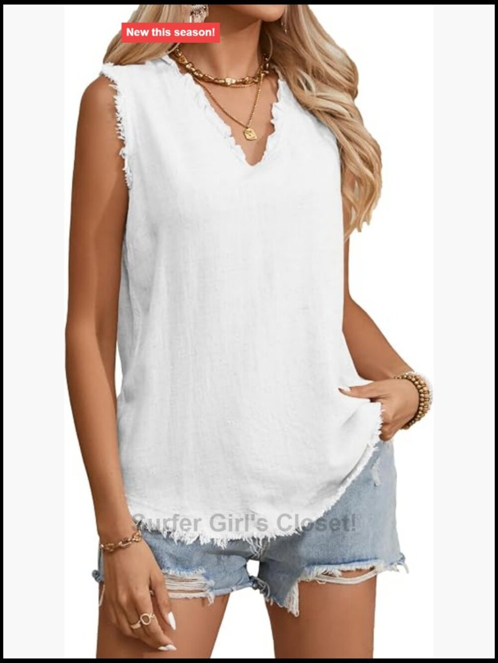 Sleeveless Ruffled V-Neck Linen Tank Top Blouse